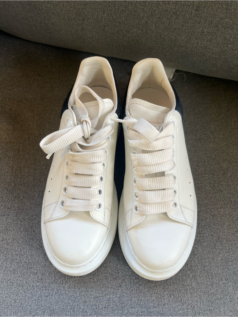 Alexander McQueen White Leather Sneakers with Black Heel